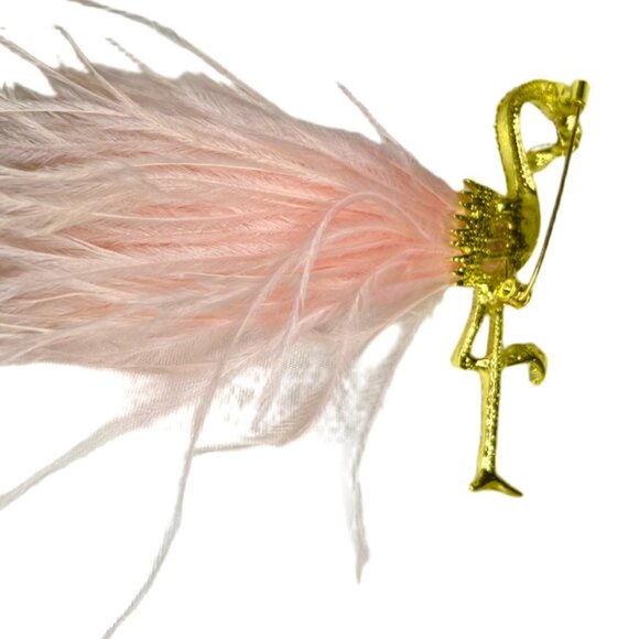 🧷🦩Flamingo Brooch in Gold-Tone Metal with Rhinestones and Pink Feathers! - Picture 3 of 4